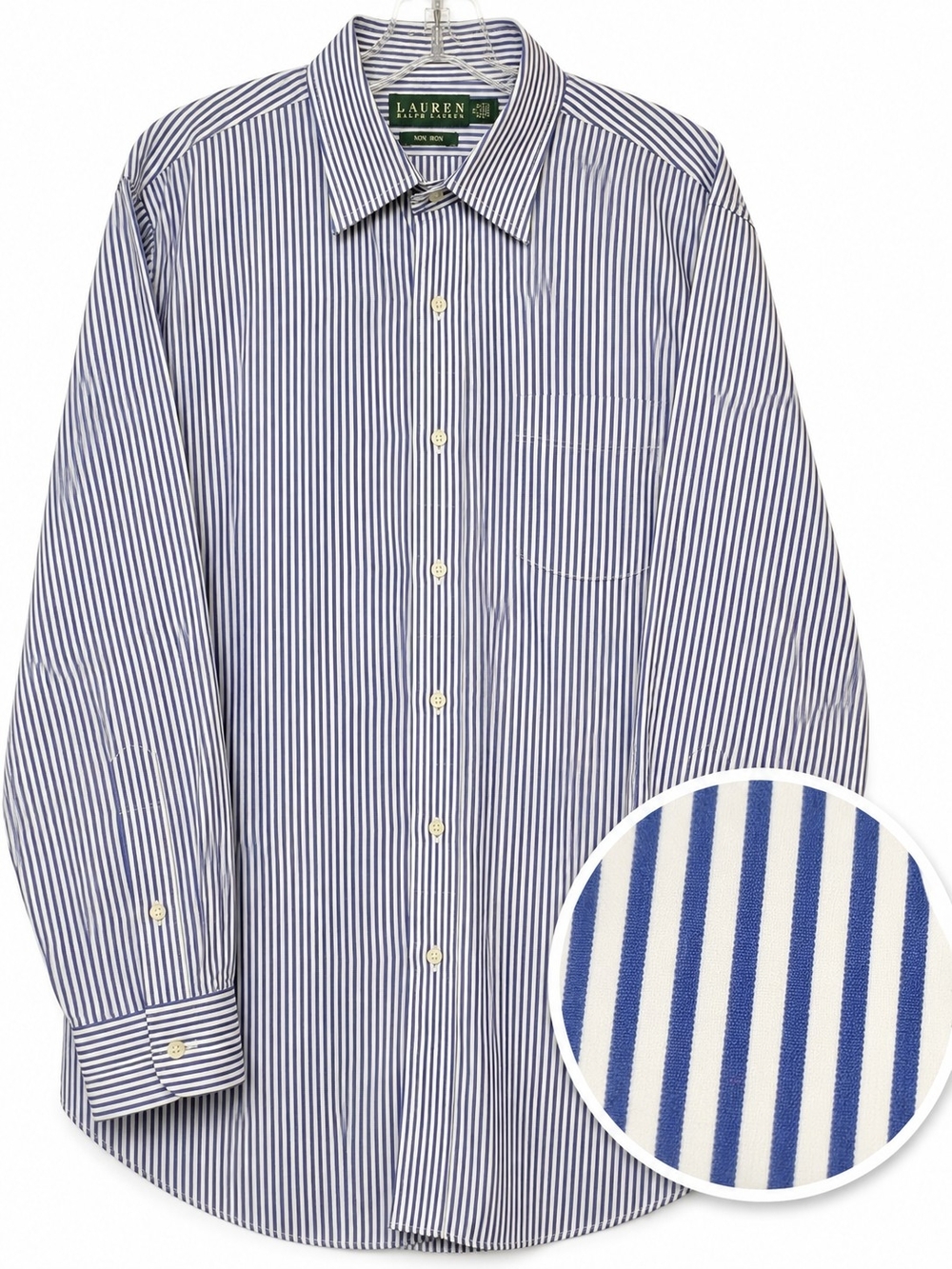 Lauren Ralph Lauren Blue White Striped Non-Iron Dress Shirt Mens 17 34/35